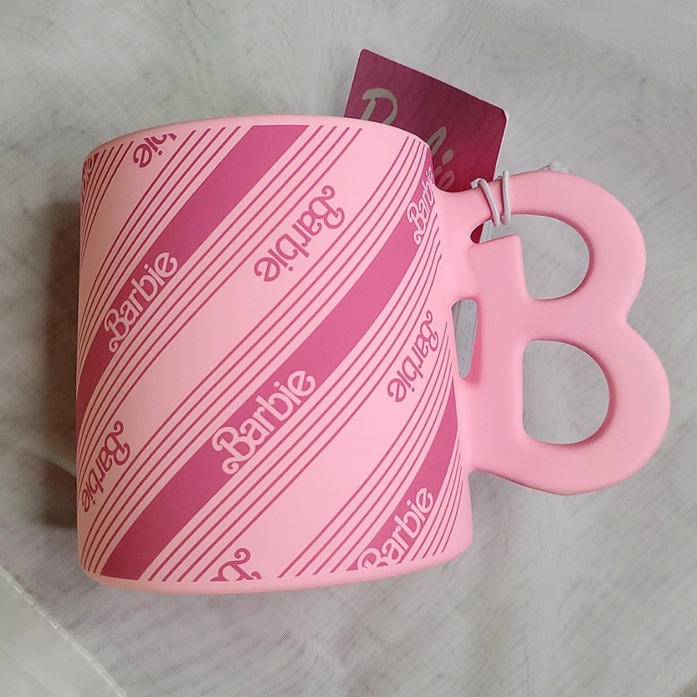 Barbie Pink Striped Mug with B Handle‎